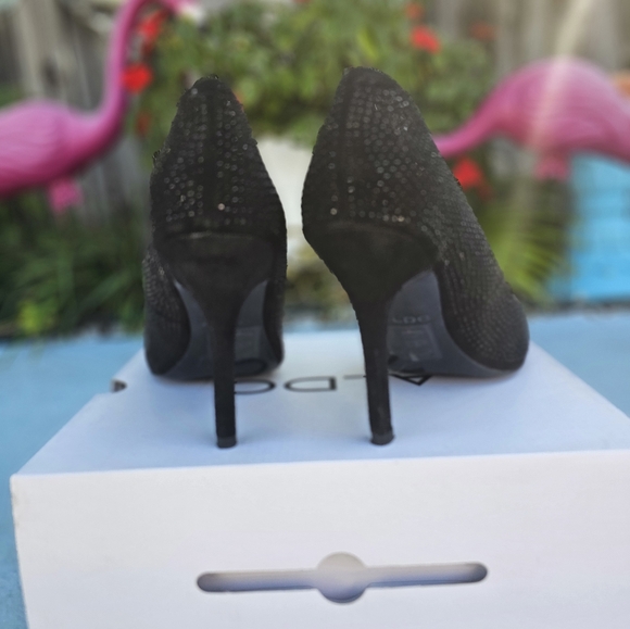 Aldo Pumps Women Size 8M Black Heels All Over Rhinestones - Picture 4 of 8